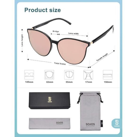 ⚡SOJOS Womens Pink Trendy Classic Round Retro Vintage Large Frame Sunglasses - Picture 5 of 5